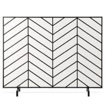 Single Panel Iron Chevron Fireplace Screen w/ Antique Finish - 38x31in