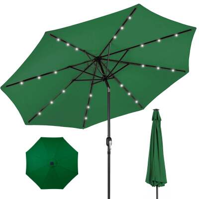 REPACKAGED ITEM* Solar LED Lighted Patio Umbrella w/ Tilt Adjustment, UV-Resistance - 10ft