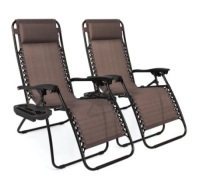 Set of 2 Adjustable Zero Gravity Patio Chair Recliners, Brown