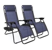 Set of 2 Adjustable Zero Gravity Patio Chair Recliners, Blue