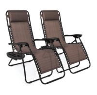 Set of 2 Adjustable Zero Gravity Patio Chair Recliners, Brown