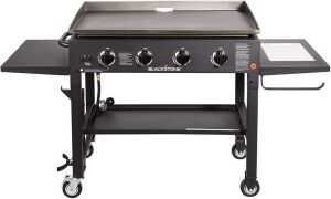 Blackstone 36" 4 Burner Propane Fuelled Restaurant Grade Professional Outdoor Flat Top Gas Griddle with Built in Cutting Board, Garbage Holder and Side Shelf 