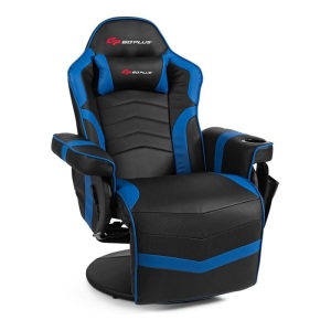 Costway PU Leather and Iron Swivel Massage Gaming Chair in Blue