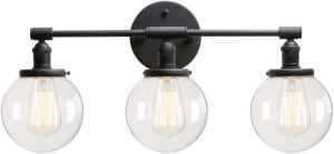 Permo Vintage Industrial Antique Three-Light Wall Sconces with Mini Round Clear Glass Globe Shades