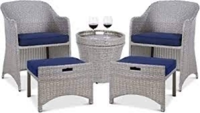 5-Piece Outdoor Wicker Bistro Set w/ Side Storage Table, No Assembly