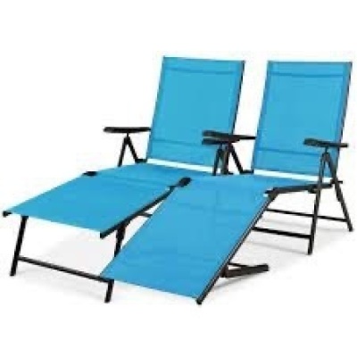 Set of 2 Outdoor Patio Chaise Recliner Lounge Chairs w/ Rust-Resistant Frame