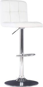 Powell Quilted Faux Leather and Chrome Adjustable Height Bar Stool, White 