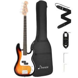 Donner DPB-510S Full-Size Full Size 4 String Electric Bass Guitar Sunburst with bag, guitar strap, and Guitar Cable. NEW