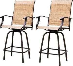 2 Piece Swivel Bar Stools Outdoor High Patio Chairs Furniture with All Weather Metal Frame  