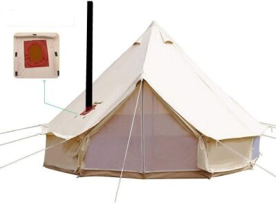 UNISTRENGH 4 Season 4M Waterproof Cotton Canvas Bell Tent with Roof Stove Jack Hole 