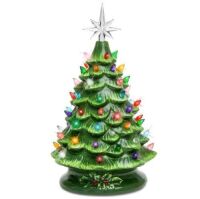 15in Pre-Lit Hand-Painted Ceramic Tabletop Christmas Tree w/ 64 Lights