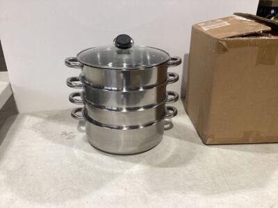 4 Tier Stainless Steel Steamer Pot, 12" H x 10" D