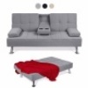 Linen Upholstered Convertible Sofa Bed Futon w/ 2 Cupholders&nbsp;