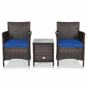 3 Piece Patio Furniture Set Outdoor Wicker Rattan Set-Navy HW63850NY 