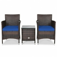 3 Piece Patio Furniture Set Outdoor Wicker Rattan Set-Navy HW63850NY&nbsp;