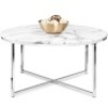 Round Coffee Table w/ Faux Marble Top, Metal Frame - 36in