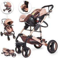 3 in 1 Luxury Baby Stroller with Baby Basket(No Base) Foldable Anti-Shock Springs High View Pram. Appears New