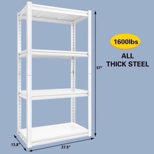 Raybee Storage Units White, Storage Shelves for Basement 27.5" W x 13.8" D x 57" H, White Utility Shelf Kitchen Shelf, Commercial Garage Shelving Unit, White Bookshelf 