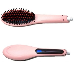 Fast Hair Straightener HQT 906 Flat Flattening Electric Brush w/ Temp Control & Display Pink 