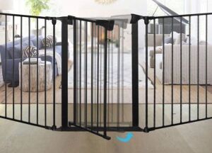 KingSo 33"-80" Extra Wide 30" Tall Adjustable Auto Close Metal Pressure Open Area Baby Gate with Swing Door 