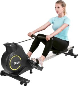Doufit RM-01 Magnetic Row Machine Exercise Equipment with Aluminum Rail, Transport Wheels, LCD Monitor & 8 Resistance Settings 