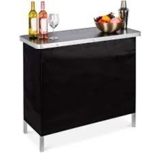 Portable Pop-Up Bar Table for Indoor, Outdoor, Party, Picnic, Tailgate, Entertaining w/Carrying Case, Storage Shelf, Removable Skirt