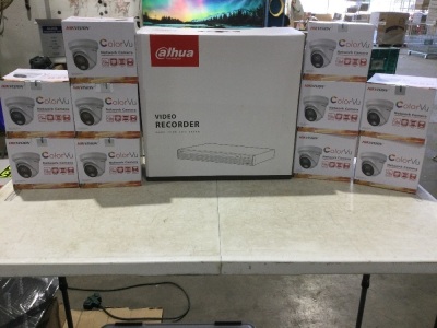 Lot of (10) Hikvision Colorvu DS-2CD2347G2-LU 4mm Lens Security Cameras w/ 16/32 Channel 1U 16PoE 4K & H.265 Lite Network Video Recorder