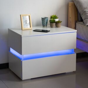 High Gloss LED Light Nightstand with 2 Drawers