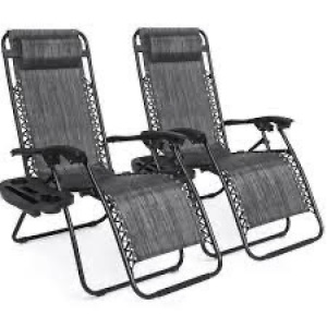 Set of 2 Adjustable Zero Gravity Patio Chair Recliners w/ Cup Holders