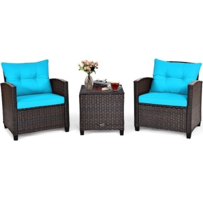 3-Piece Rattan Patio Conversation Set with Cushions