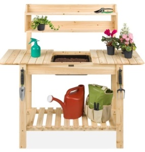 Wood Garden Potting Bench w/ Sliding Tabletop, Food Grade Dry Sink,NEW