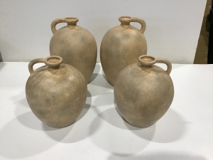 Lot of (4) 10" x 7" Weathered Jug Vase Brown 