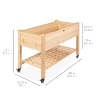 Mobile Raised Garden Bed Elevated Wood Planter w/ Wheels, Storage Shelf