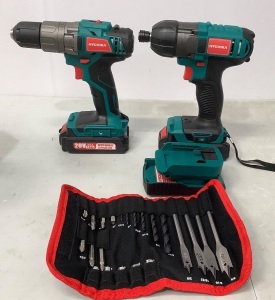 HYCHIKA Cordless Drill Driver and Impact Driver, Powers Up, Appears new