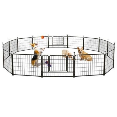 TOOCA Heavy Duty Metal Dog Exercise Playpen Fence for Indoor & Outdoor, 16 Panels & 24 Inch Height