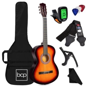 Beginner Acoustic Guitar Set w/ Case, Strap, Digital Tuner, Strings - 38in,APPEARS NEW