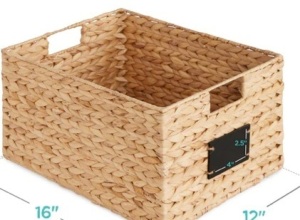 Set of 2 Water Hyancinth Pantry Baskets w/ Chalkboard, Marker - 16in,NEW