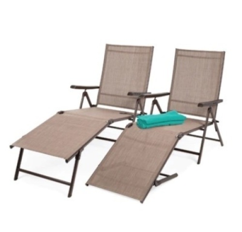 Set of 2 Outdoor Patio Chaise Recliner Lounge Chairs, Brown