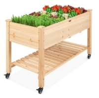Mobile Raised Garden Bed Elevated Wood Planter, Natural