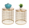 Set of 2 Decorative Round Side Accent Table Nightstands w/ Nesting Design, Gold