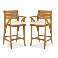 Set of 2 Outdoor Acacia Wood Bar Stools Chairs, Appears New