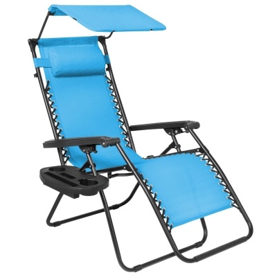 Folding Zero Gravity Recliner Patio Lounge Chair w/ Canopy, Side Tray