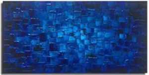 Large Abstract Dark Blue Square Wall Art Hand Painted Textured Oil Painting on Canvas Ready To Hang 60x30inch,NEW