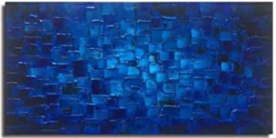 Large Abstract Dark Blue Square Wall Art Hand Painted Textured Oil Painting on Canvas Ready To Hang 60x30inch,NEW