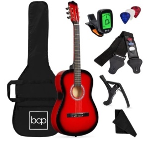 Beginner Acoustic Guitar Set w/ Case, Strap, Digital Tuner, Strings - 38in,APPEARS NEW