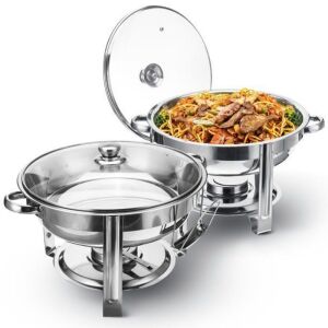 TOOCA 2 Pack Chafing Dish Buffet Warmer Set, Stainless Steel Chafing Dish Buffet Food Warmer with Glass Lid & Holder, 4-Quart Capacity