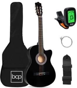 Beginner Acoustic Cutaway Guitar Set w/ Case, Strap, Capo - 38in,APPEARS NEW