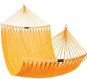 2-Person Woven Polyester Hammock w/ Curved Bamboo Spreader Bar, Carry Bag,APPEARS NEW