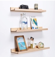 24 Inch Floating Shelves Natural Wood Wall Mounted Set of 3, Appears New