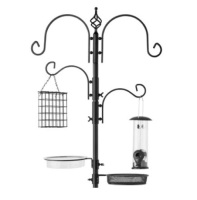 4-Hook Bird Feeding Station, Steel Feeder Stand w/ 2 Bird Feeders,&nbsp;91in, Black